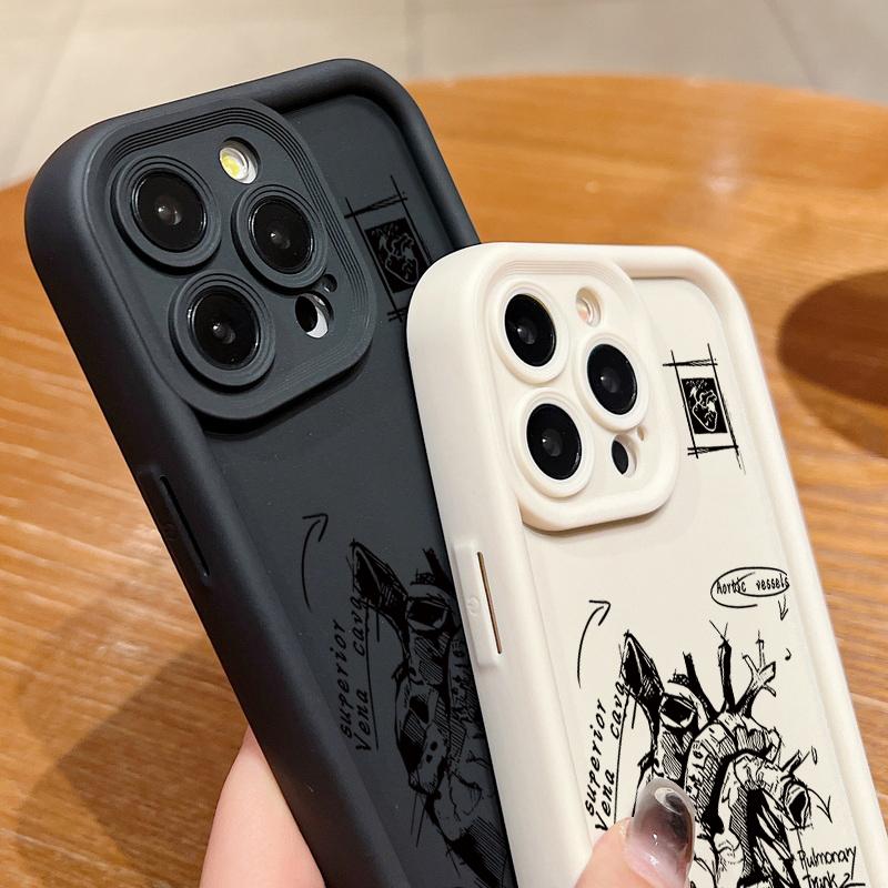 Heart Pattern Matte TPU Case Shell For iPhone 16 Pro Max 15 Pro 14 13 12 11 XS XR 8 7 Lens Protection Shockproof Soft Silicone Phone Cover