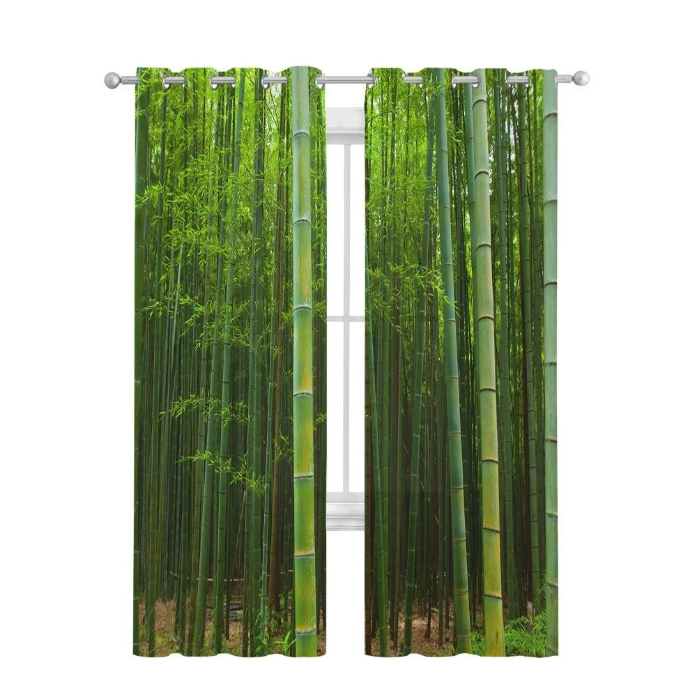Bamboo Forest Green Sheer Curtains Living Room Window Tulle Curtains For Bedroom Kitchen Home Decoration Voile Drapes