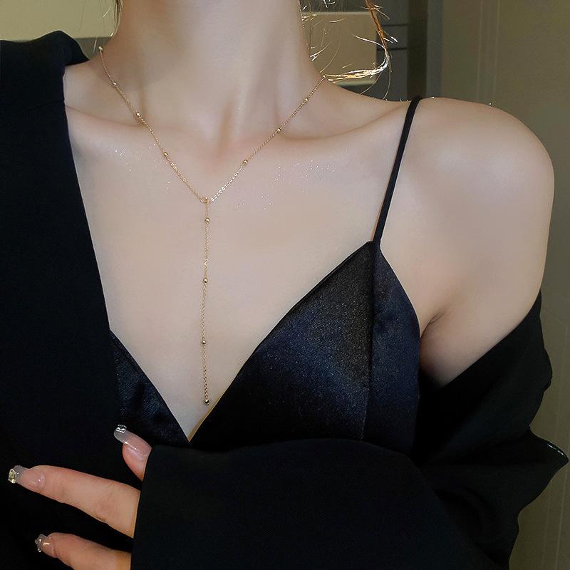 Minimalist Titanium Steel Clavicle Necklace with Pearl Pendant for Women - Versatile Cold Style Fashion Jewelry