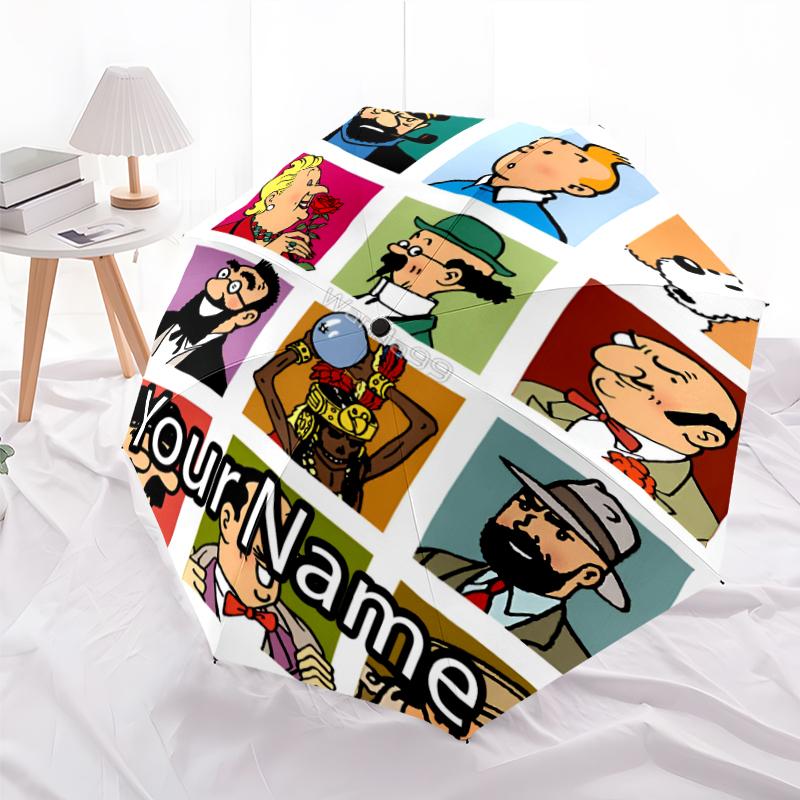 Custom Name Tintin Theme Automatic Umbrella, Lightweight & Portable, 8 Rib, Perfect for Outdoor Travel, Birthdays, Christmas, Gifts.