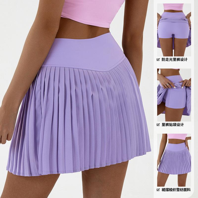 Casual stretch high waist fashion sports skirt quick-drying double-layer pleated skirt fitness yoga tennis suit