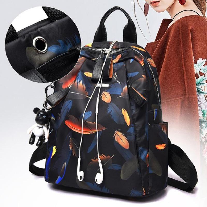 1Pc Feather Butterfly Print Backpack Female Oxford Cloth Waterproof Travel Casual Schoolbag Brand Ladies Large Capacity Backpack for Teenagers