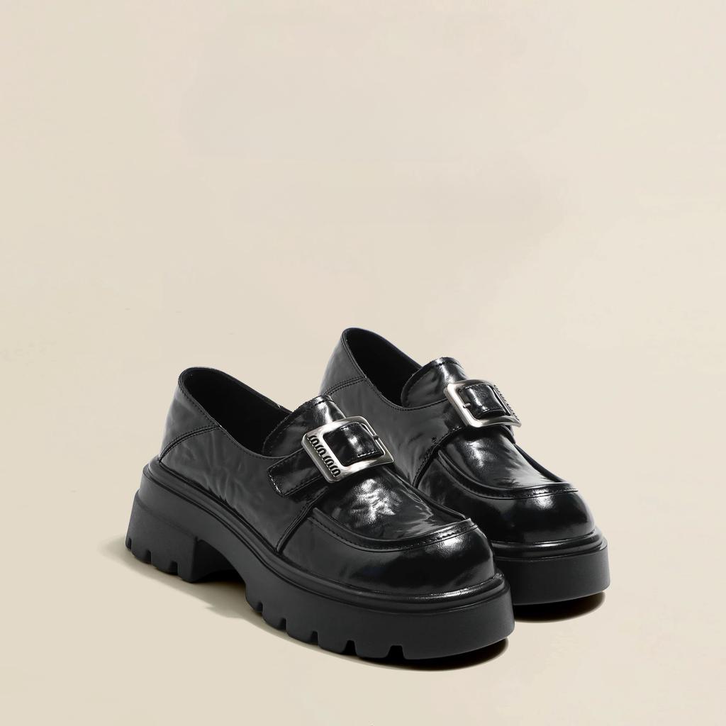 2025 Autumn New Foot Cover Thick Sole Heightened Thick Heel Loafers Women's Leather British Style Versatile Comfortable Single Shoes Women