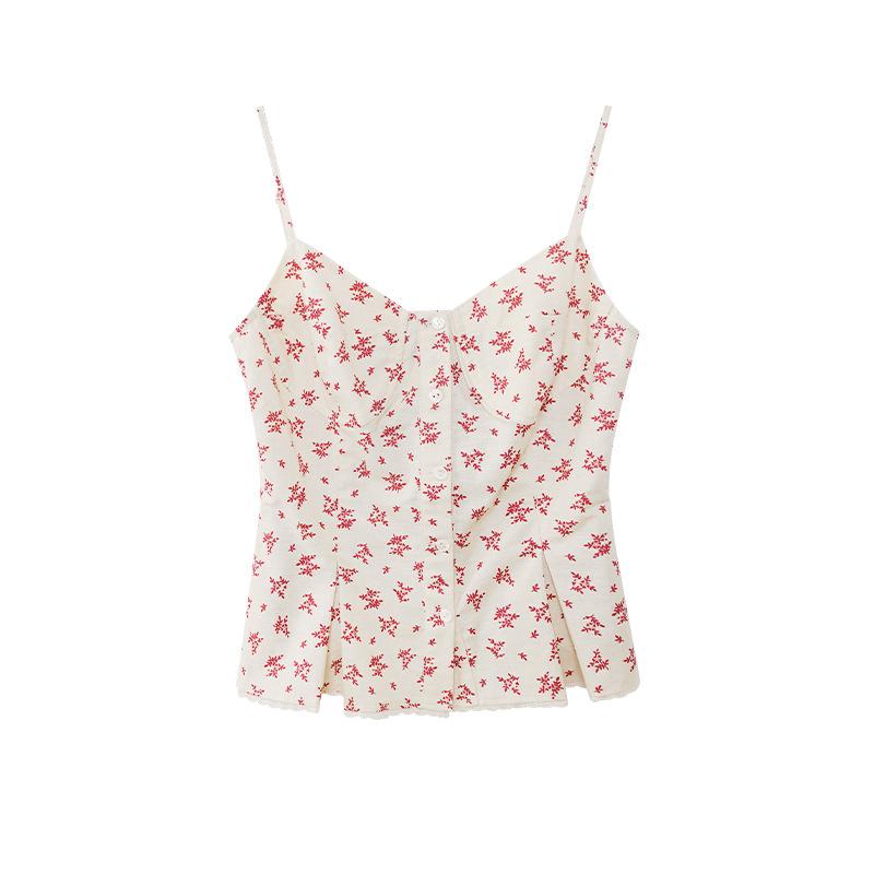 Summer French design waist floral sling vest women's outer wear S
