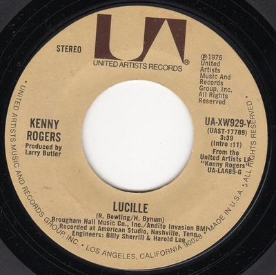 7inch Record KENNY ROGERS - Lucille UAXW929Y United Artists  1976 US Folk Used