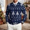 Men's Crewneck Long Sleeve Ribbed Knit Pullover Sweater with Christmas Print for Winter