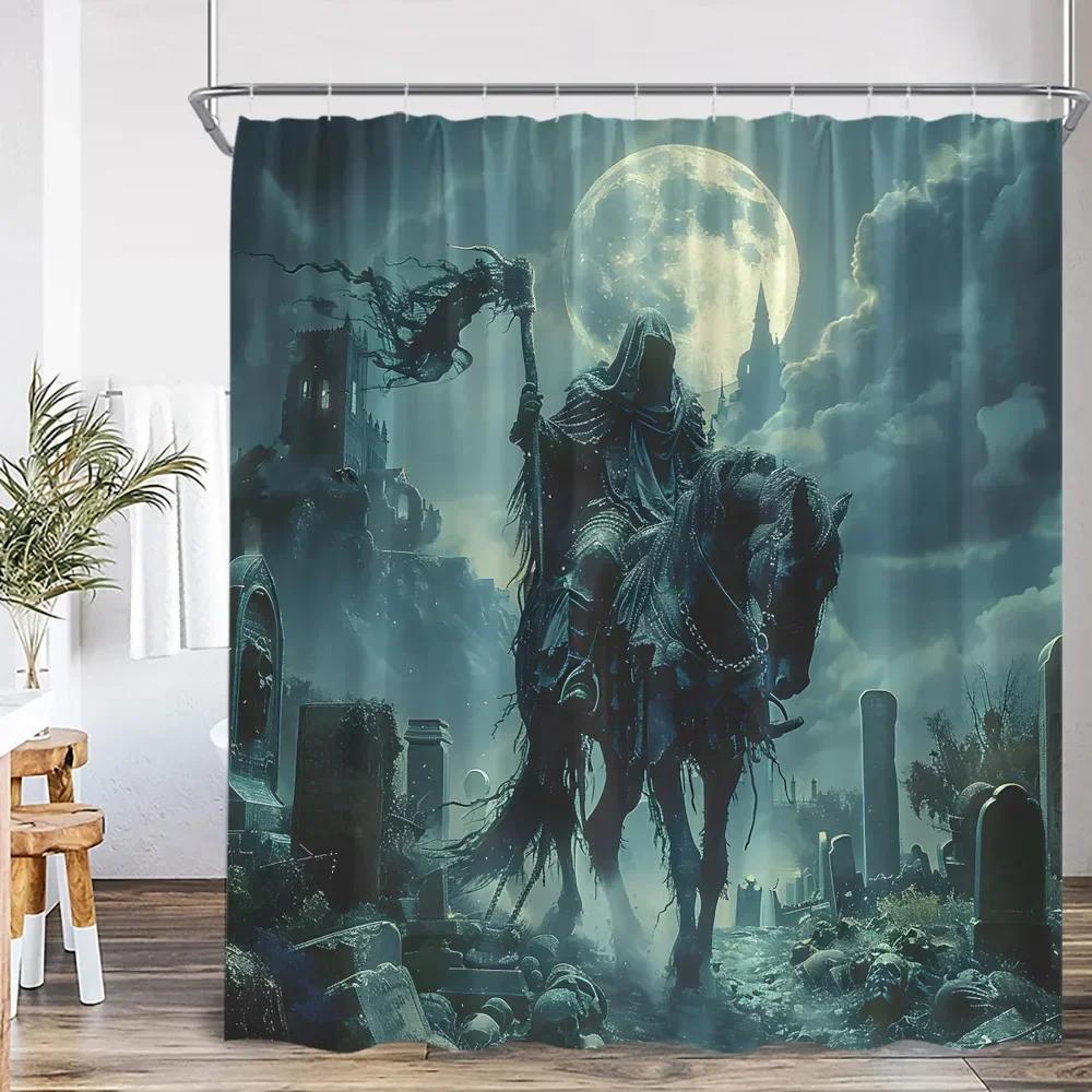 Skeleton Shower Curtain Bathing Skull Monstera Devil Evil Knight Happy Halloween Bathroom Decor Scary Polyester Bath Curtaixt6@