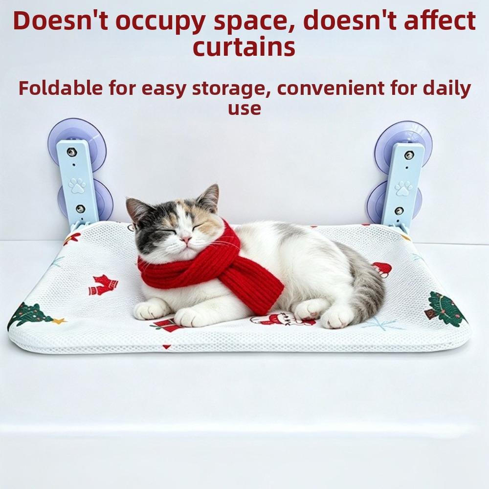 Wall Mounted Christmas Cat Hammock Removable Breathable Mesh Cat Window Perch with Suction Cup Jumping Platform
