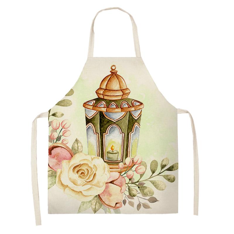 Cooking Baking Apron Eid Mubarak Mosque Printed Bib Muslim Ramadan Karim Kitchen Apron Women Star Crescent Moon Decoration