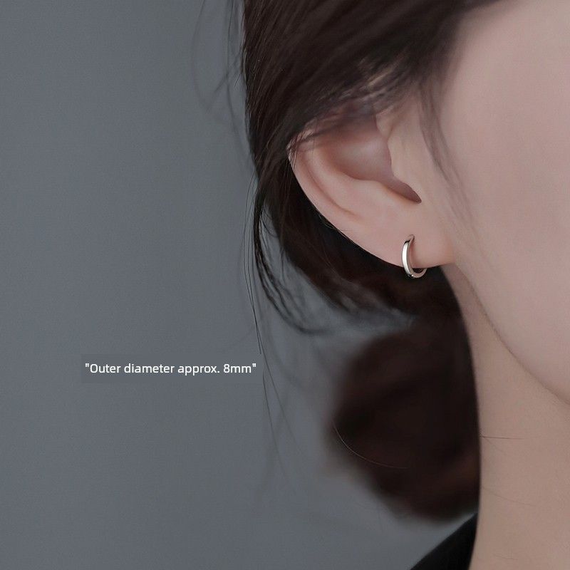 

Xiangnan 925 Sterling Silver Summer Sleeping No Need to Take off Circle 999 silver Minimalist ear ring 8mm (two prices)