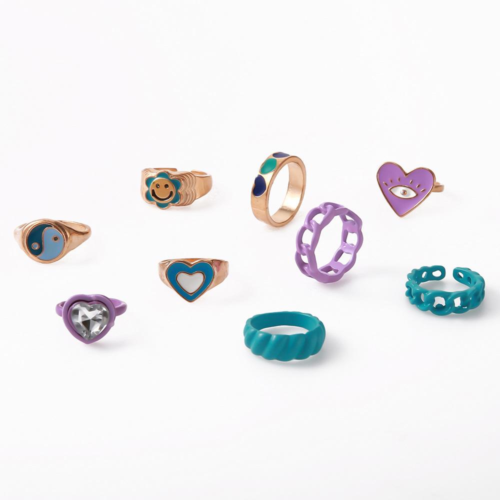 Personalized Color Oil Drop Ring, Fashionable And Colorful Sunflower Smiley Face, Love Diamond-Set Simple Ring