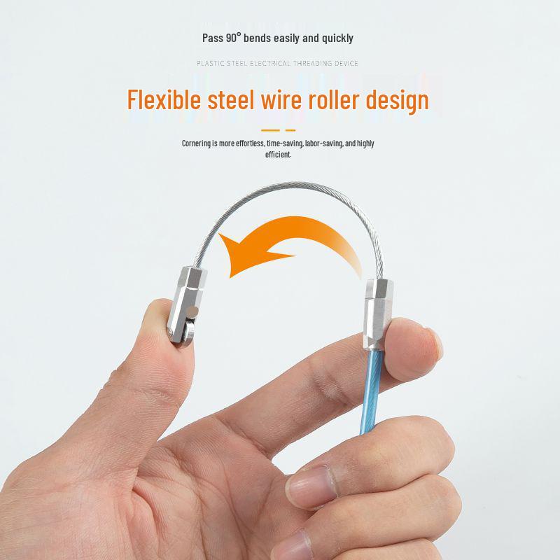 Electrician Pull Wire Threader with Roller Head for Concealed Wire Conduit