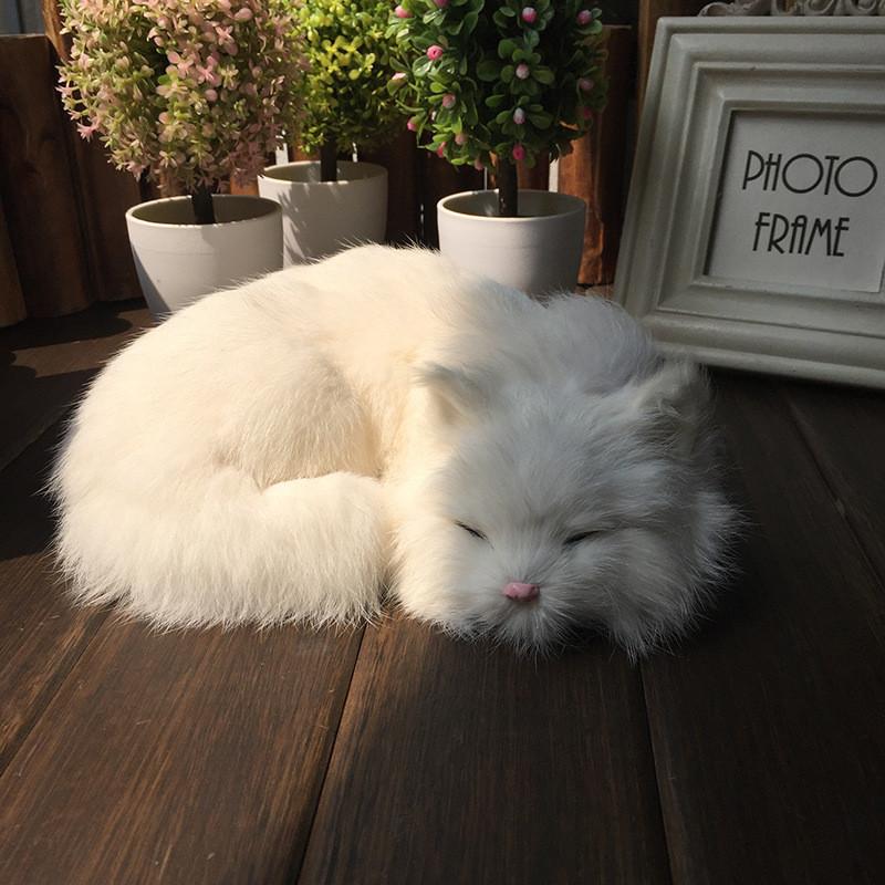 Sleeping Realistic Cat Plush Fake Fur Animal Toy Home Decor Photography Props