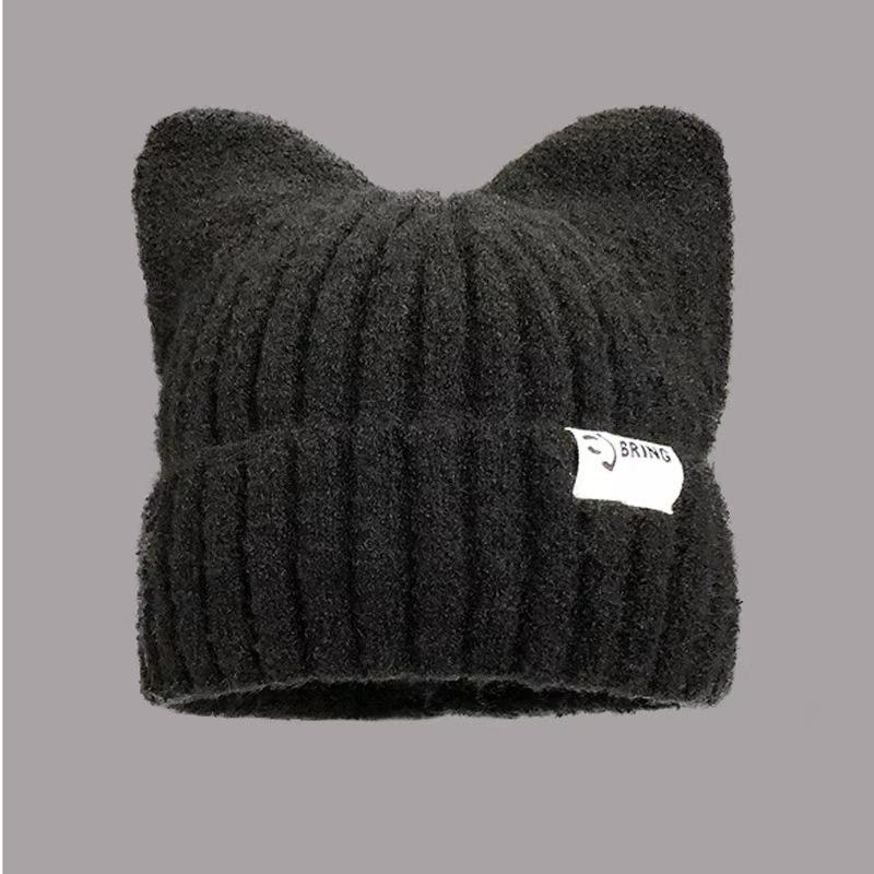 Cute Dandy Hat Cat Ear Kpop Style Beanie Hat Sweet Autumn/Winter Hats For Women Street Simple Colors Warm Hats For Girl