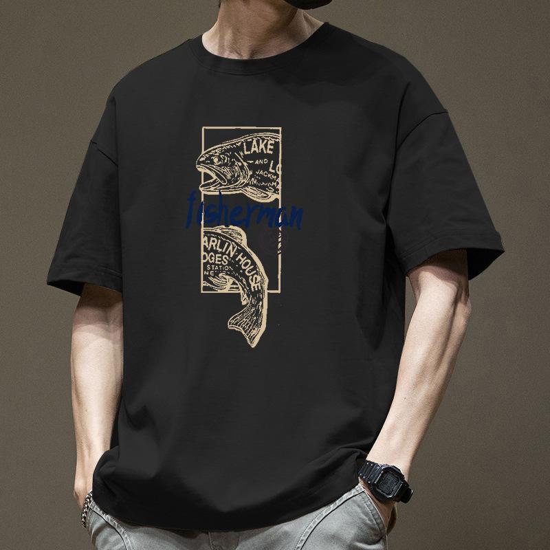 American Style Short Sleeved T-shirt for Men In Summer New Hong Kong Style Ins Trendy Brand Letter Print Loose Oversized Pure Cotton Half Sleeve