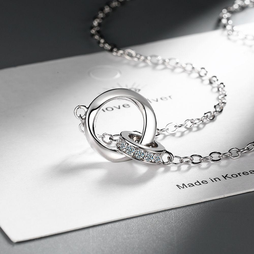 925 Sterling Silver Necklace Mobius Ring Diamond Pendant Women's Fashion Simple Birthday Party Wedding Anniversary Jewelry Gift
