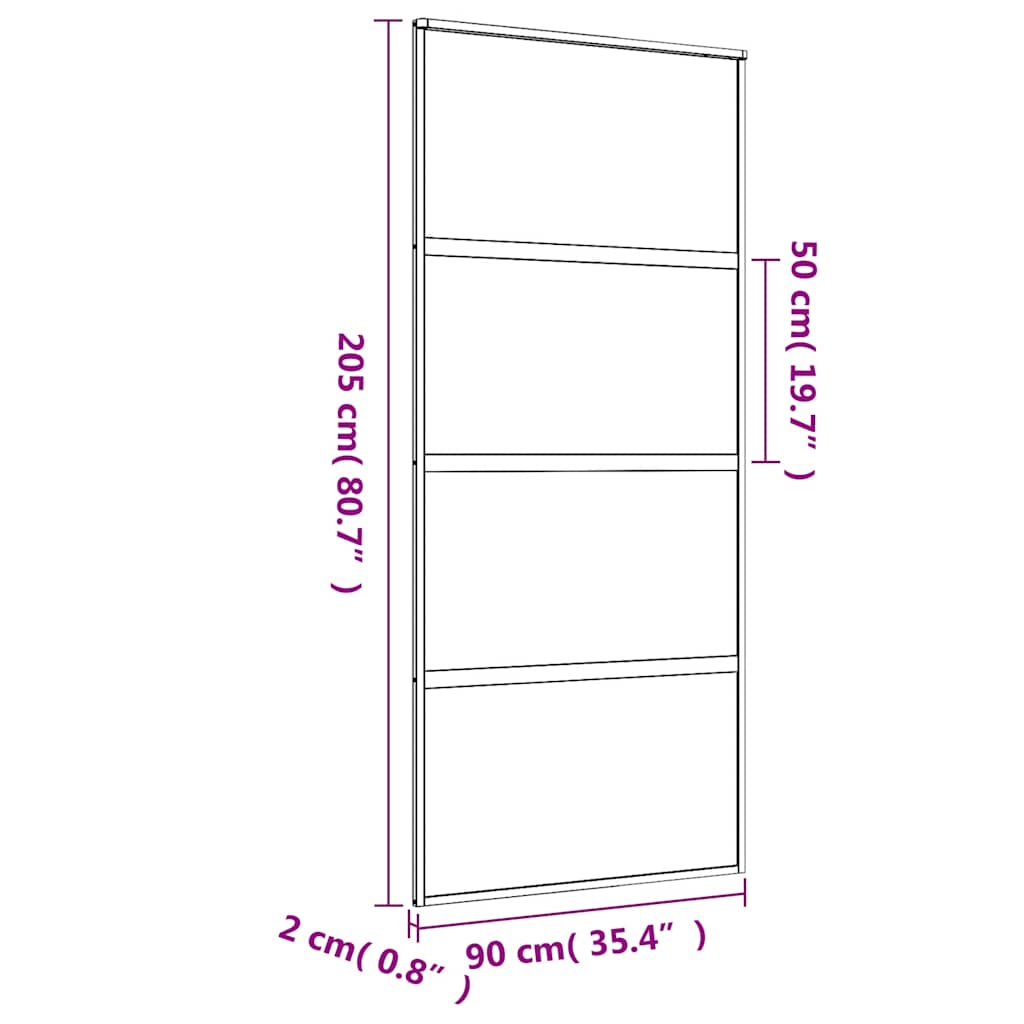 Sliding Door Golden 90x205 Cm Frosted ESG Glass and Aluminum