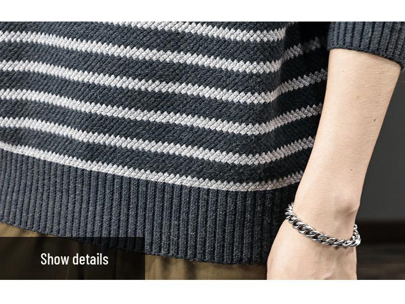 2025 Men's Striped Heavy Gauge Sweater: Autumn/Winter Long Sleeve Knit Base Layer