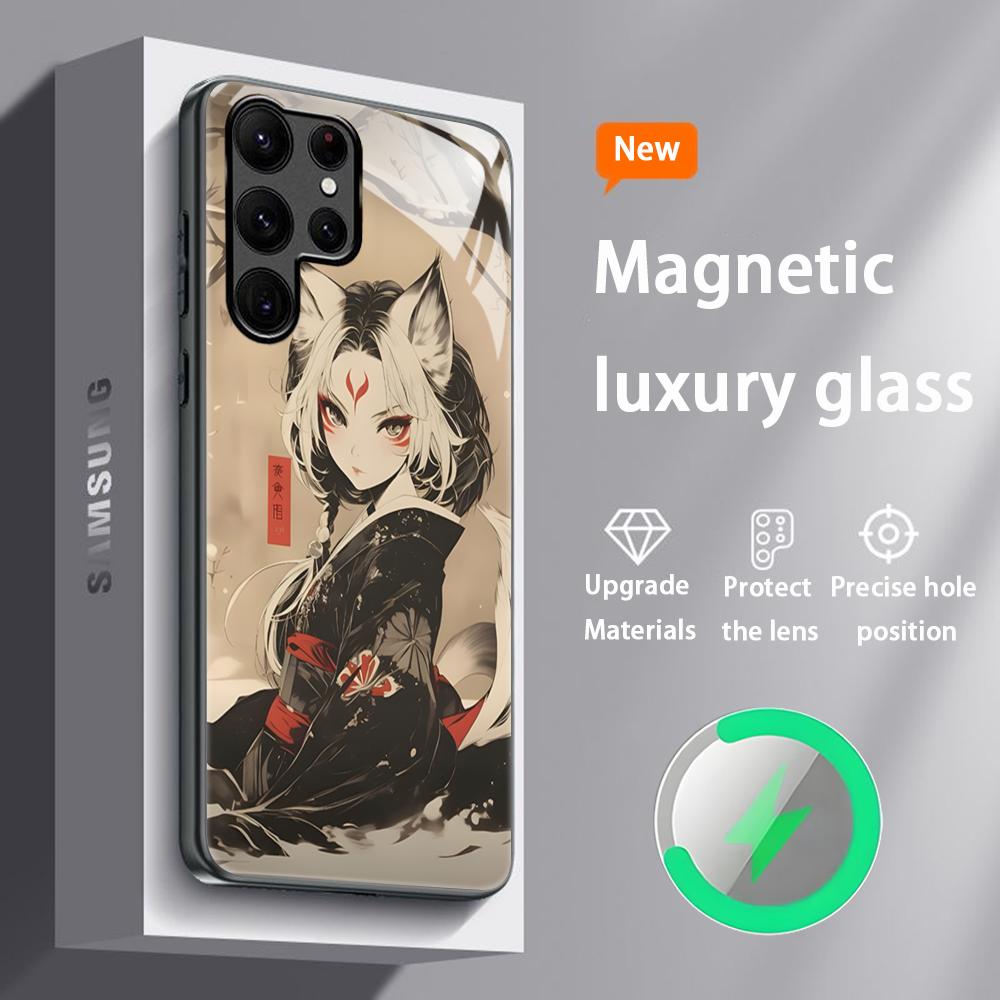 

Арт Демон-Лиса Япония Крутой Чехол Для Телефона Для Samsung S25 S24 S23 S22 S21 S20 Plus Ultra Note20 Стеклянный Магнитный Чехол Samsung S25