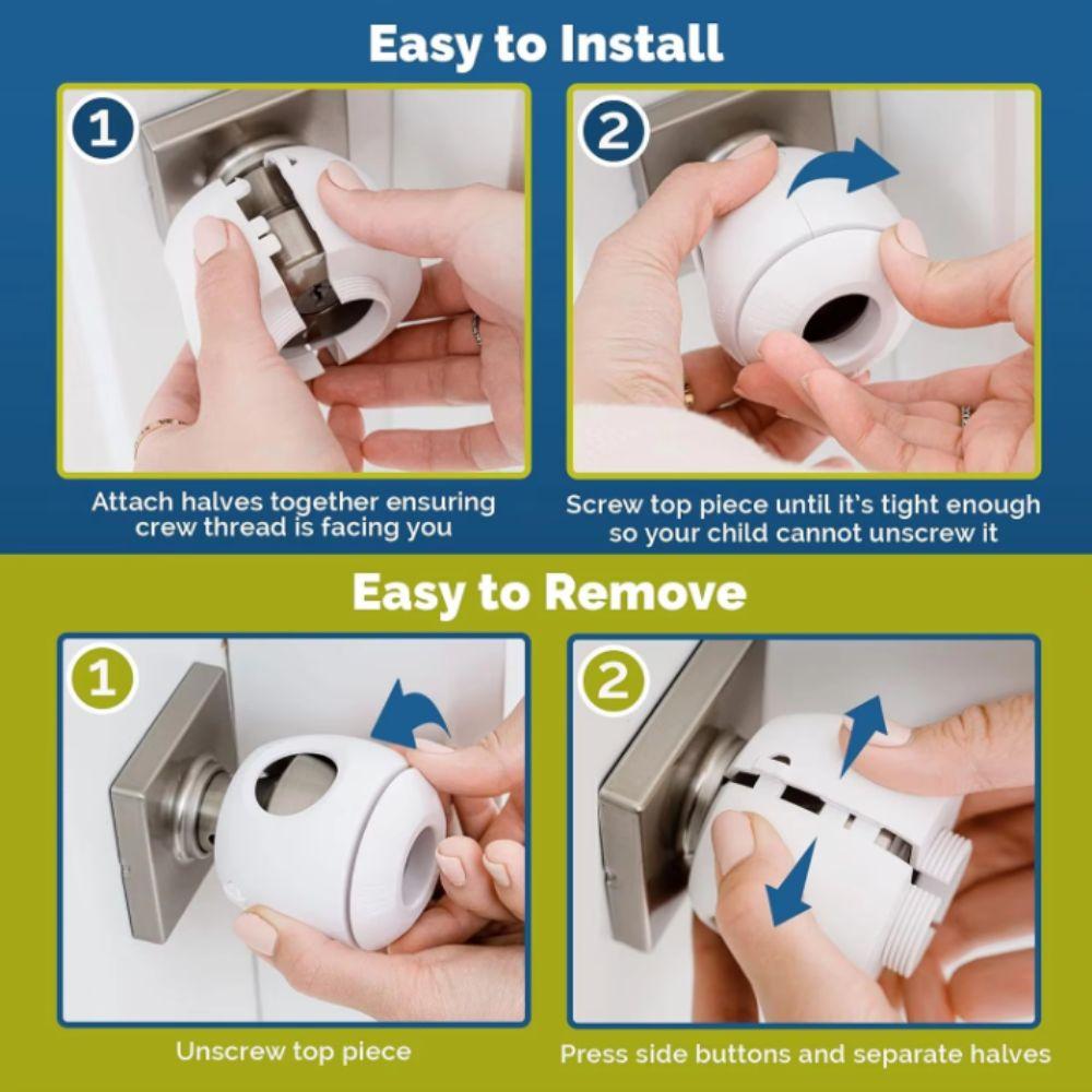 Hard-to-Remove Design Child Safety Door Knob Cover Dual-Lock Door Knob Locks For Toddlers