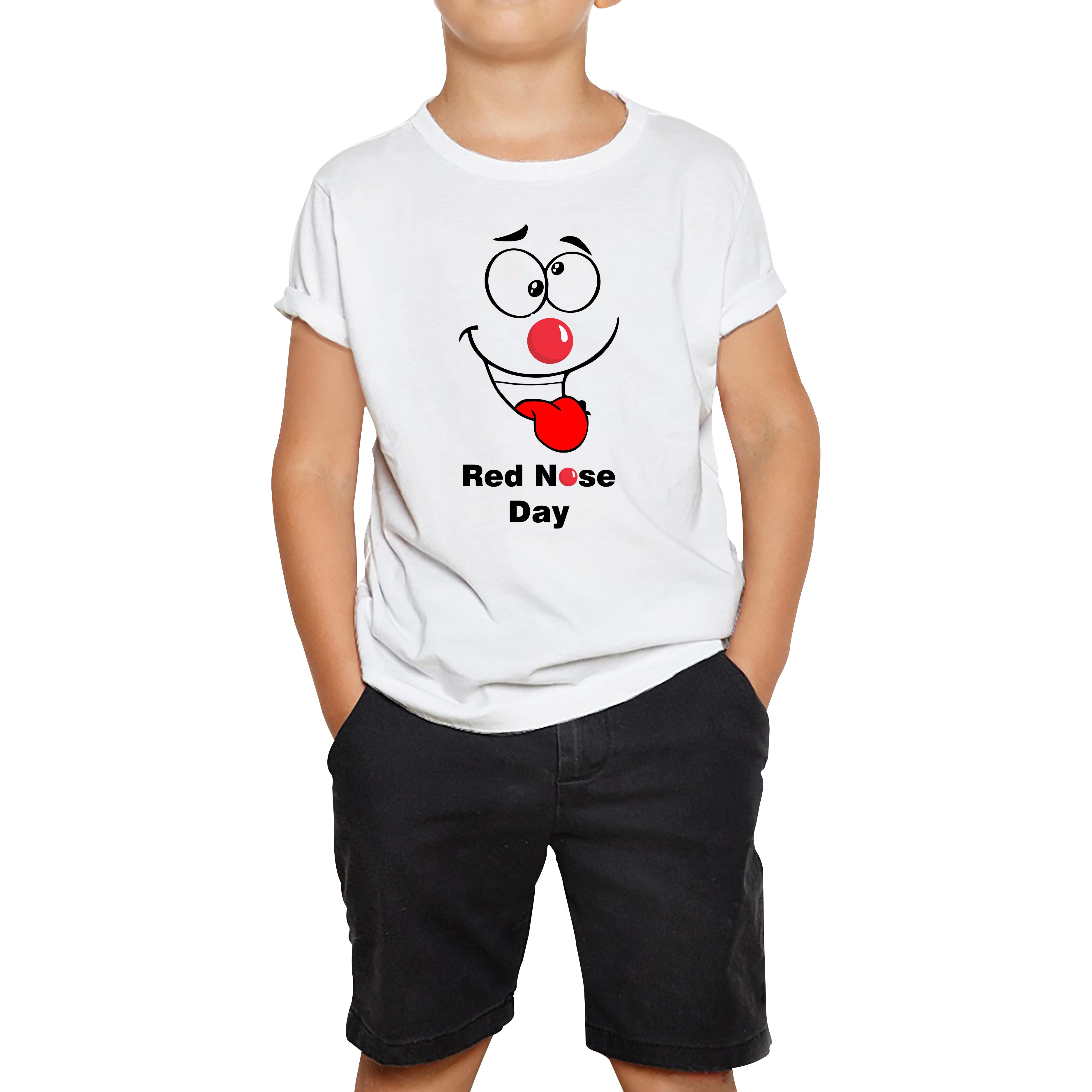 Funny Emoji Face Red Nose Day Kids T Shirt. 50% Goes To Charity 160