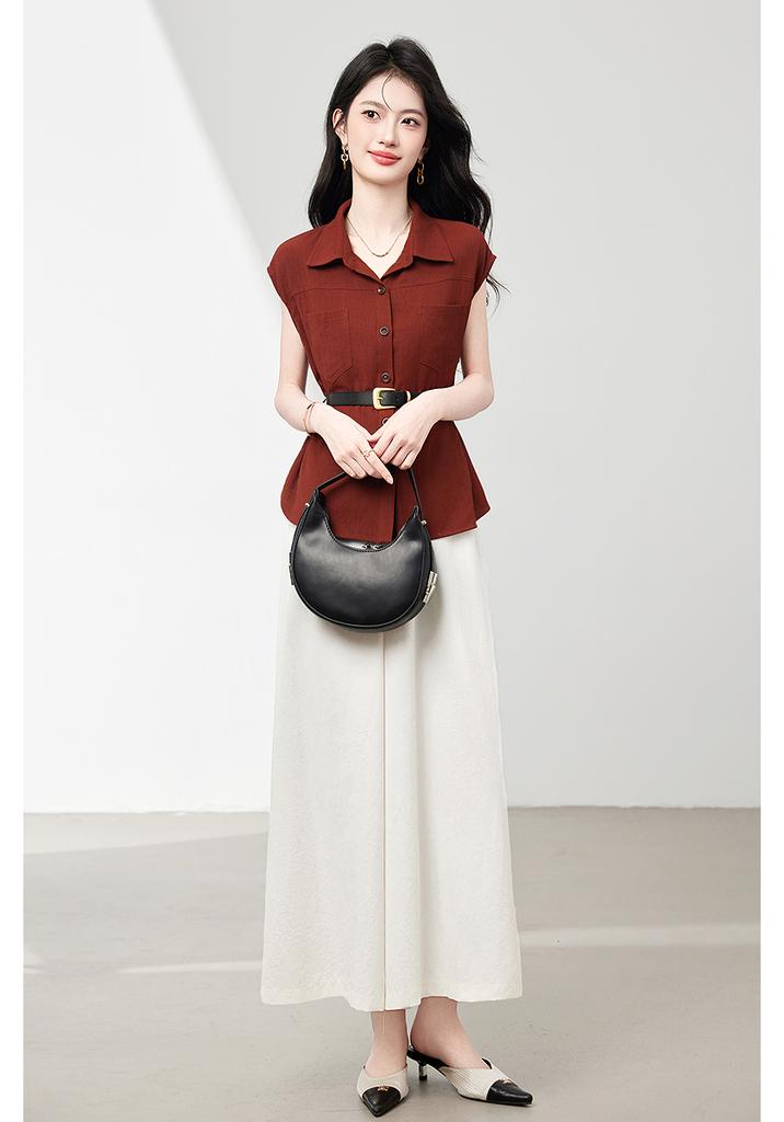 Fashionable casual suit, stylish and slimming, sleeveless shirt, wide leg pants, two-piece set