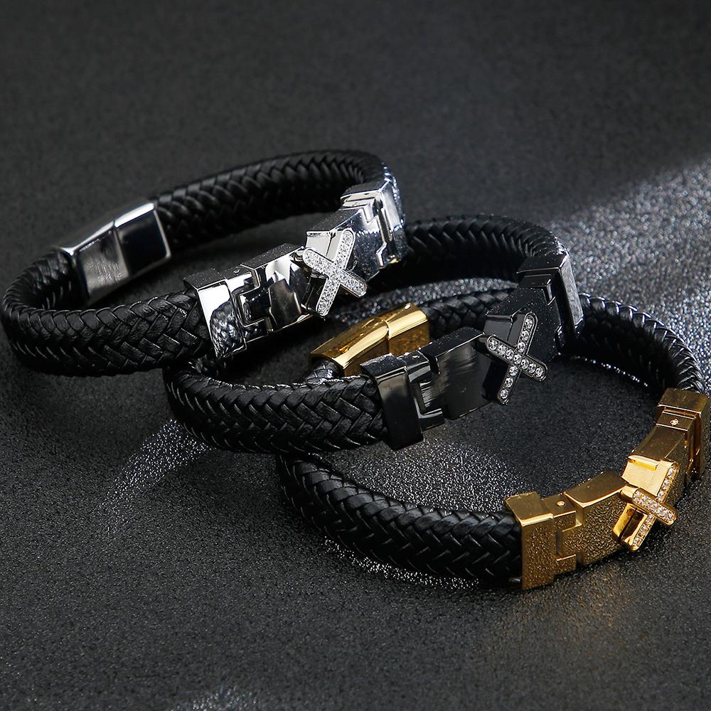 Wholesale Genuine Leather Man Bracelet  Armband Heren with Magnet Clasp Button Elegant Bracelet for Men Logo Name Engraveable