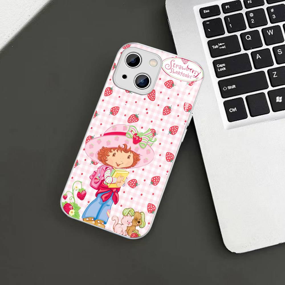 S-Strawberry-shortcake Girl Tempered Glass For Iphone 14 13 12 11 Pro Mini XS MAX 14Plus X XS XR Cover