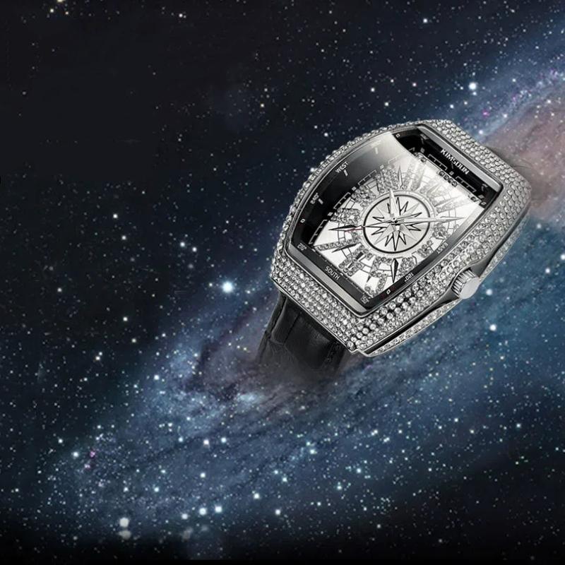 KIMSDUN Men's Watches Luxury Metal Sky Star Fashion Barrel Full Diamond Large Dial Waterproof Luminous Male Quartz Clock Watch