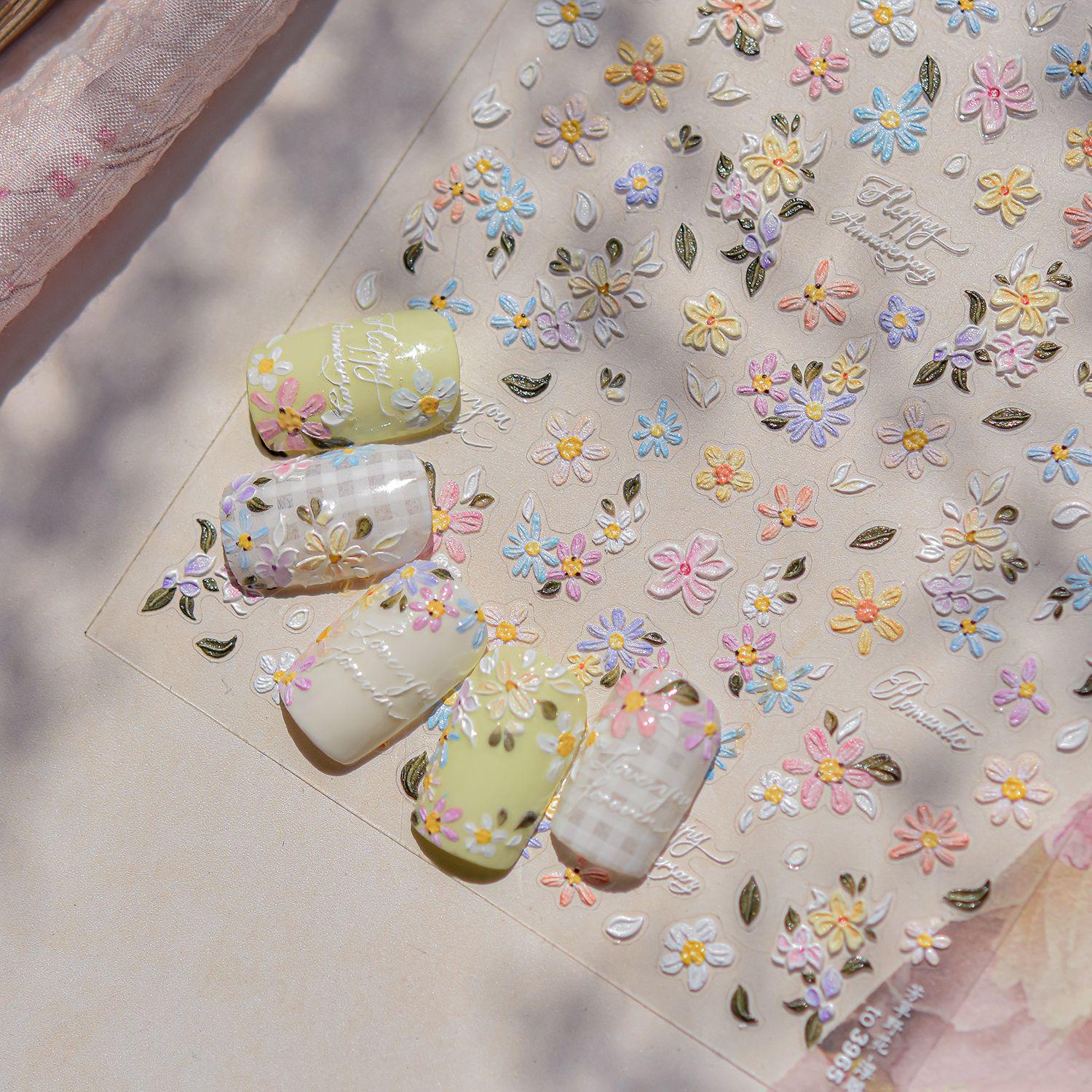 

Tomoni Romantic Spring Wildflower Handmade Embossed Nail Stickers