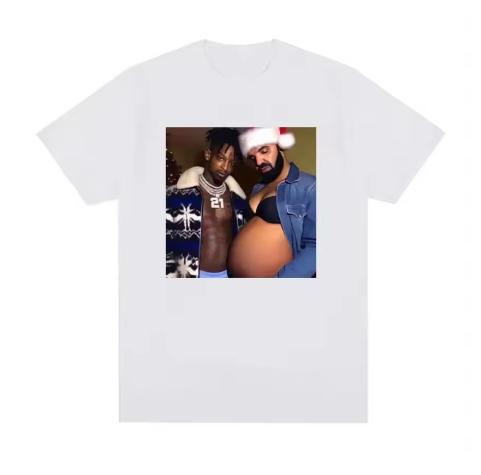 Rapper Drake and 21 Savage Use Fun Meme Pregnancy Tshirts Womens Hiphop Style Retro Tshirts Casual Oversized Tshirts