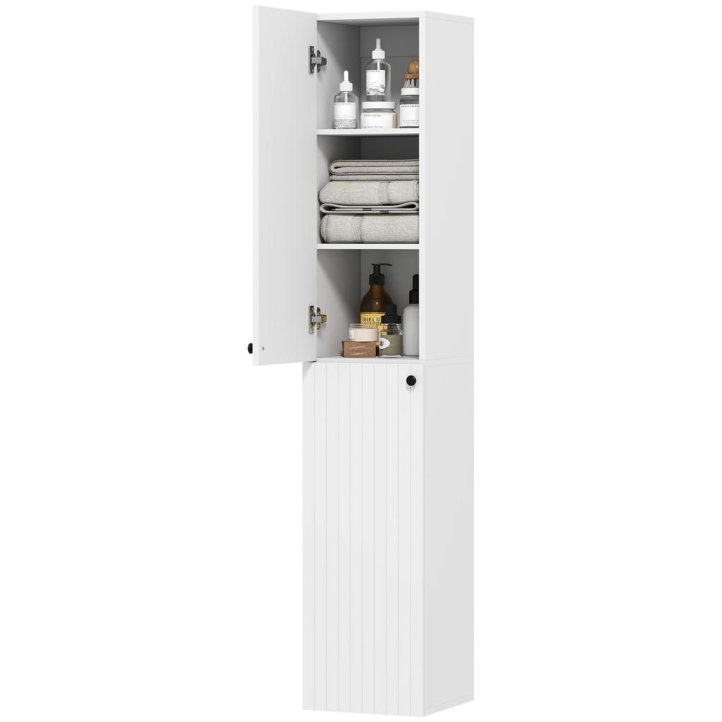 Wall-mounted Bathroom Cabinet, Lacquered Surface, 6 Shelves, MDF, White