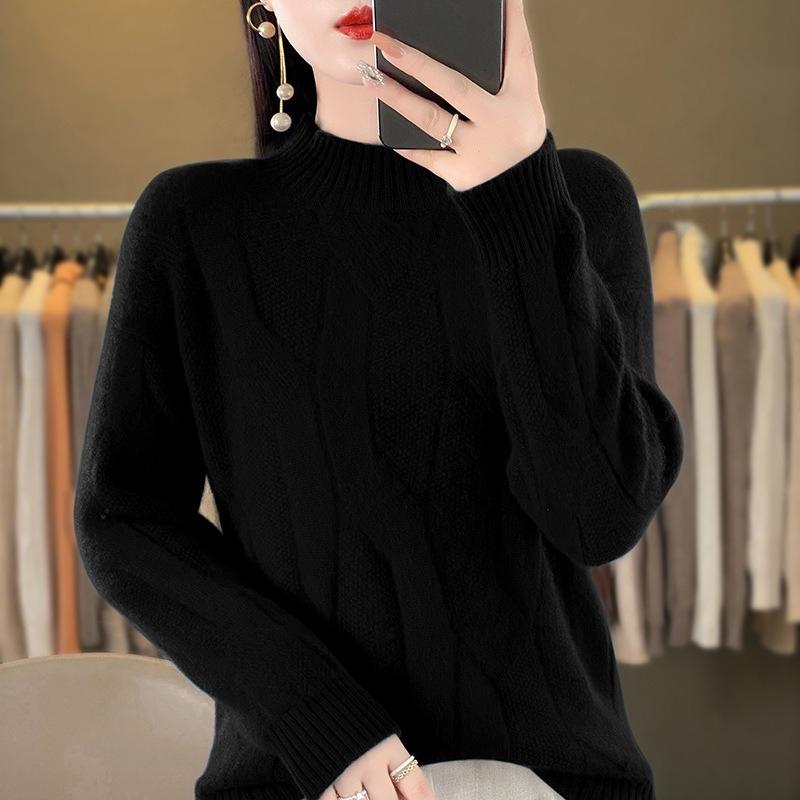 Pulovere cu gât înalt pentru femei, îngroșate pentru toamnă și iarnă, pulovere tricotate largi, de dimensiuni mari, în culori uni, pulovere trendy cu mâneci lungi
