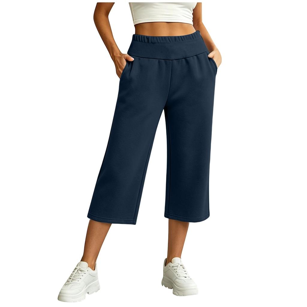 Damen Casual Farbe Lockere Passform Weiter Bein Elastischer Bund Jogginghose für den täglichen Gebrauch