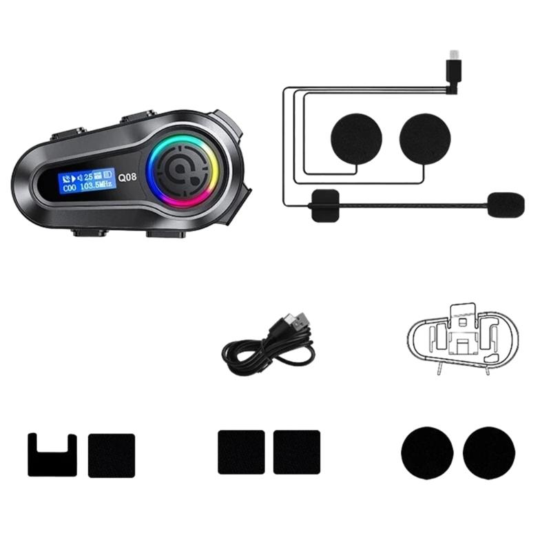 

Helmet Intercom Motorcycle Q08 Helmet Earphones Enhanced Sound Effect Digital Display Stereos FM Radio Signal Stability