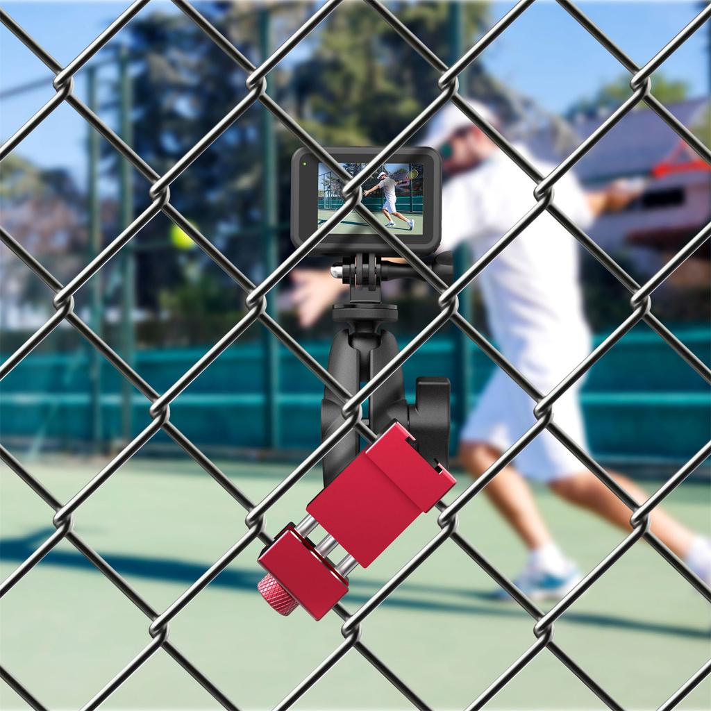 Aluminum Tennis Camera Mount for Smartphone and Action Cameras 360 Degree Adjustable Phone Clamp for Sports Training