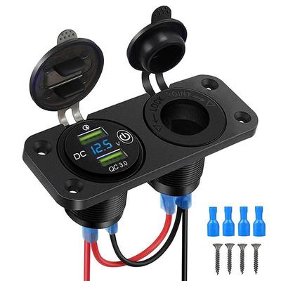 Панель 2 в 1 Подвійний QC Автомобільний зарядний пристрій Quick Charge 3.0 Розетка прикурювача Водонепроникний 12В/24В Подвійний USB Автомобільний гніздо зі світлодіодним вольтметром Сенсорний перемикач