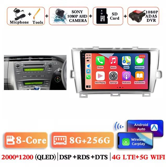 Android 14 Carplay Auto For Toyota Prius 3 XW30 2009 2010 2011 2012 2013 - 2015 RHD Car Radio Multimedia Player GPS Stereo DSP
