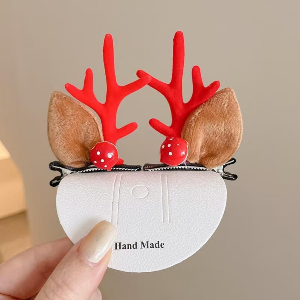 2pcs Assorted Christmas Reindeer Antler Hair Cute Pinecones Mushrooms Festive Accessories Holiday Parties Celebrations Hairpin