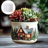 Warm House Relief Resin Gypsum Flower Pot Mold Green Wood Surround House Relief Cement Concrete Flower Pot MoldS Christmas gift