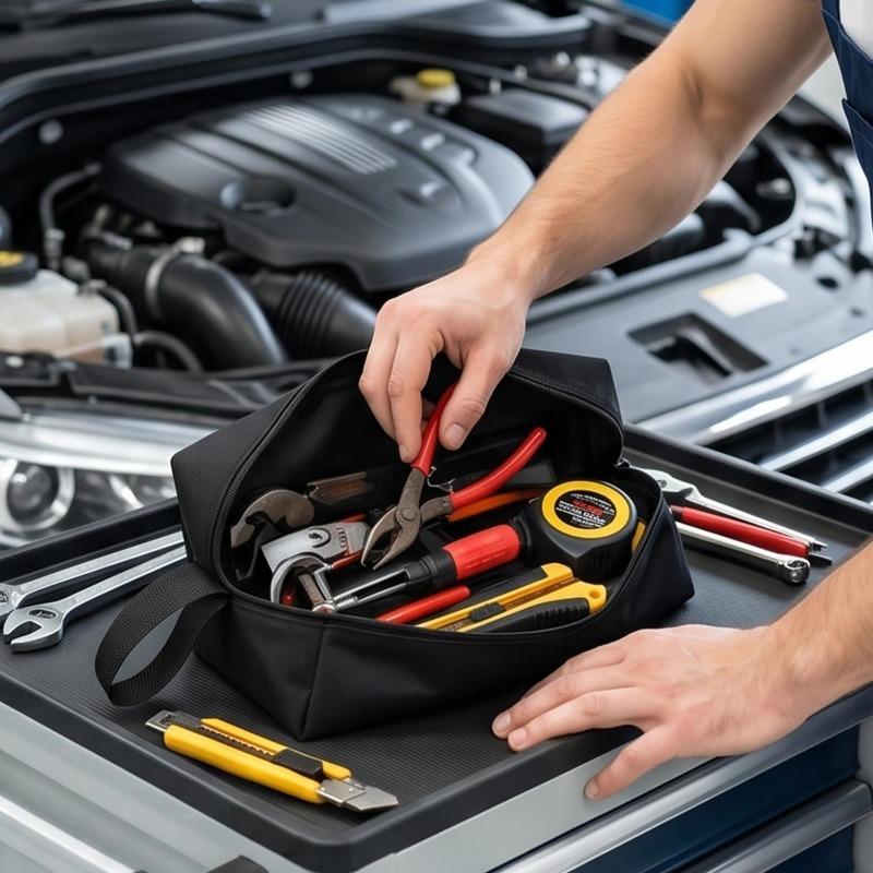 Small Canvas Cloth Hand-held Tool Bag Hardware Anti Drop Multifunctional Storage Organizing Bags Repair Kit Car Interior Storage