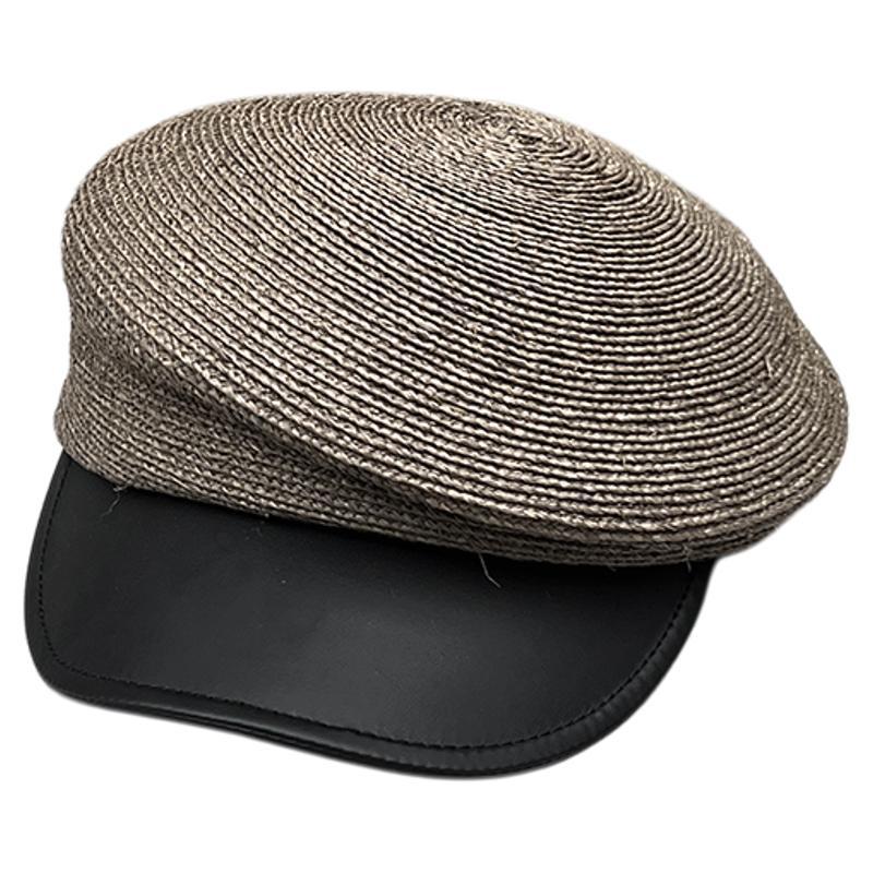 Lafite Grass Leather Brim Retro Sun Hat Female Face Small Cuties Traveling Slanted Top Straw Hat Foreign Style Equestrian Hat