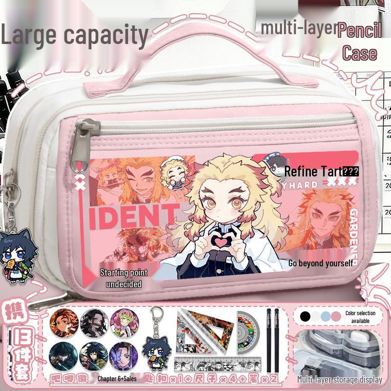 Demon Slayer Mehrschichtiger Federmäppchen - Nezuko, Shinobu, Mitsuri, Muichiro Design, Große Kapazität für Grundschüler