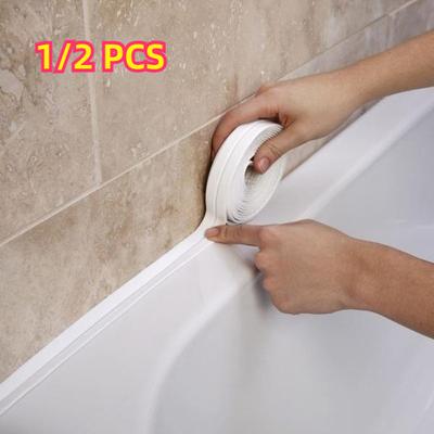 1/2 Peças Fita de Vedação de PVC Banheiro Banheira Vaso Sanitário Fita Veda Calafetagem Autoadesiva Impermeável à Prova de Mofo para Canto de Parede de Pia de Cozinha