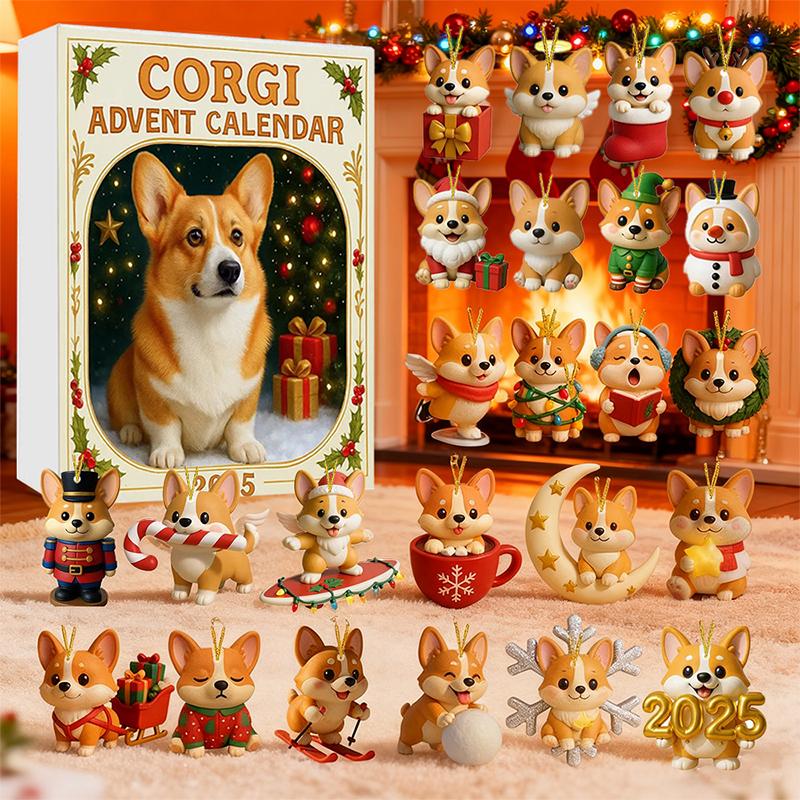 Countdown With Cute Corgi Mini Ornaments, Dog-Themed Christmas Decoration Set For Home Décor