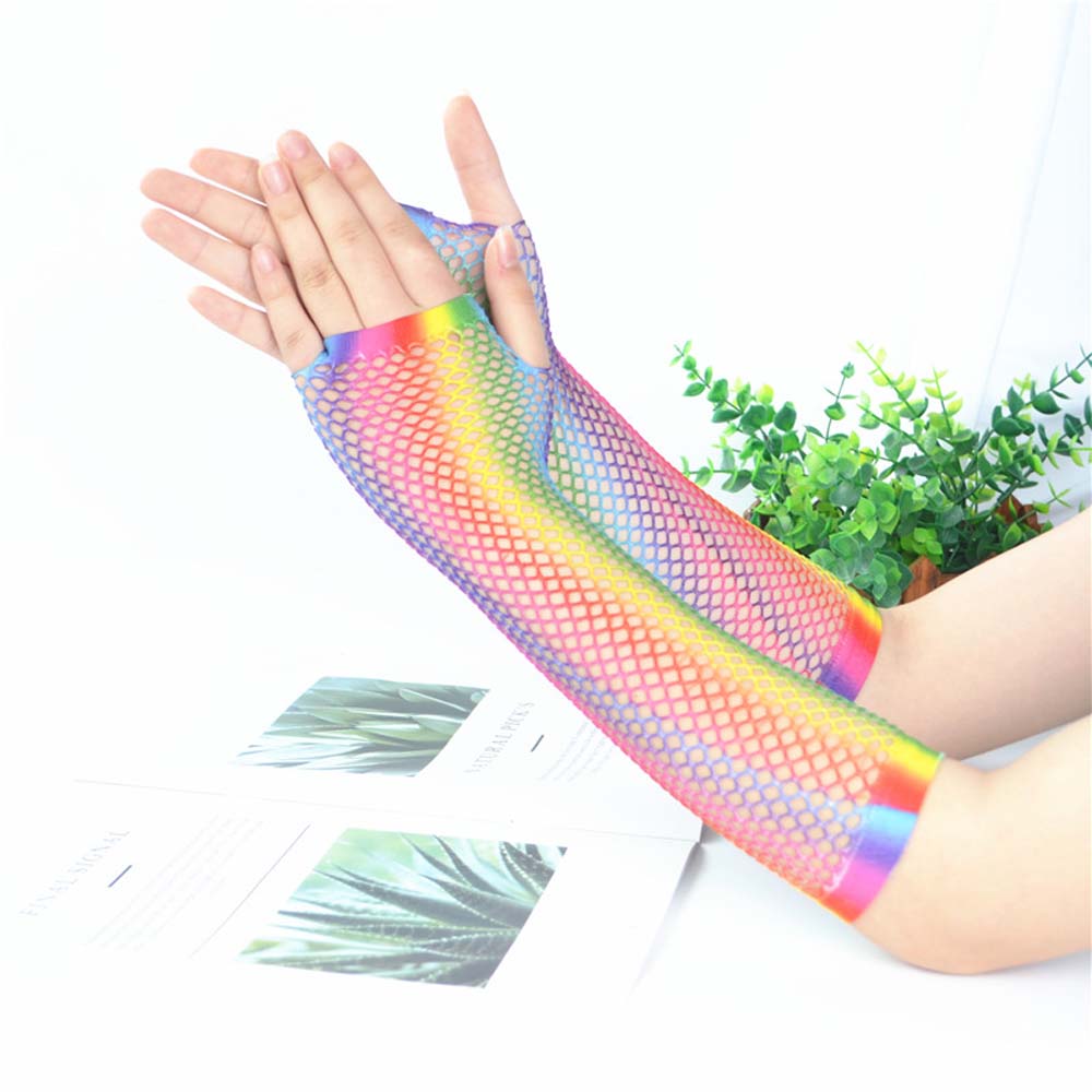 Party Kurze Halbfinger Lange Halbfinger Regenbogenfarben Handschuhe Nylon Fischernetz Handschuhe Armstulpen