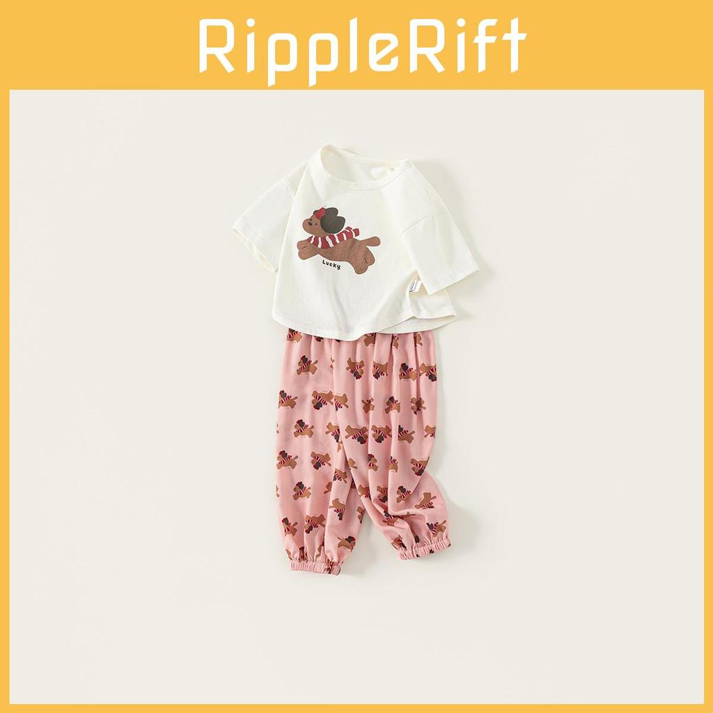 Sommerlicher Baumwoll-Cartoon-Print Zweiteiler für Mädchen im Alter von 3 bis 8 Jahren