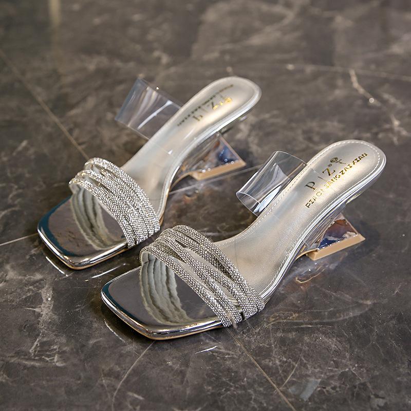 

With skirt cool slippers women s summer wear versatile high heels rhinestone silver large size women s shoes 35 чёрный
