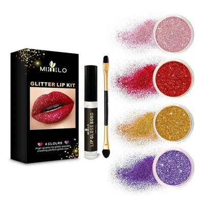 Lip Palette Stay Golden Cosmetics Glitter Lip Kit Powder Diamond Shimmer Long Lasting Waterproof Makeup Lip Gloss Lipstick 4 Colors, 1 Piece