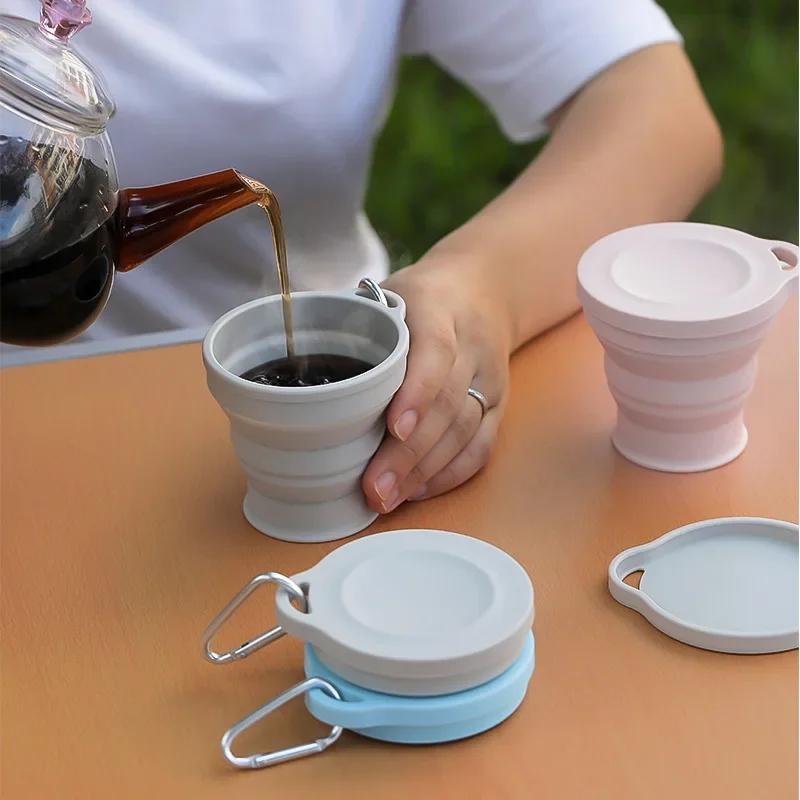 180 ml Klappbecher, Mini-Einziehbecher, Silikon, tragbare Teetasse, Outdoor-Reise-Kaffee-Teleskop-Trinkbecher mit Deckel